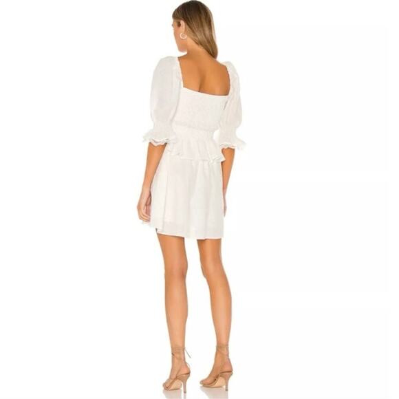 LPA x Revolve White Vivia Linen Blend Puff Sleeve Mini Dress Sz XL - Picture 11 of 11